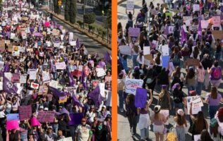 Marchan miles de mujeres por el 8M en Guanajuato; prenden fuego a la Alhóndiga de Granaditas